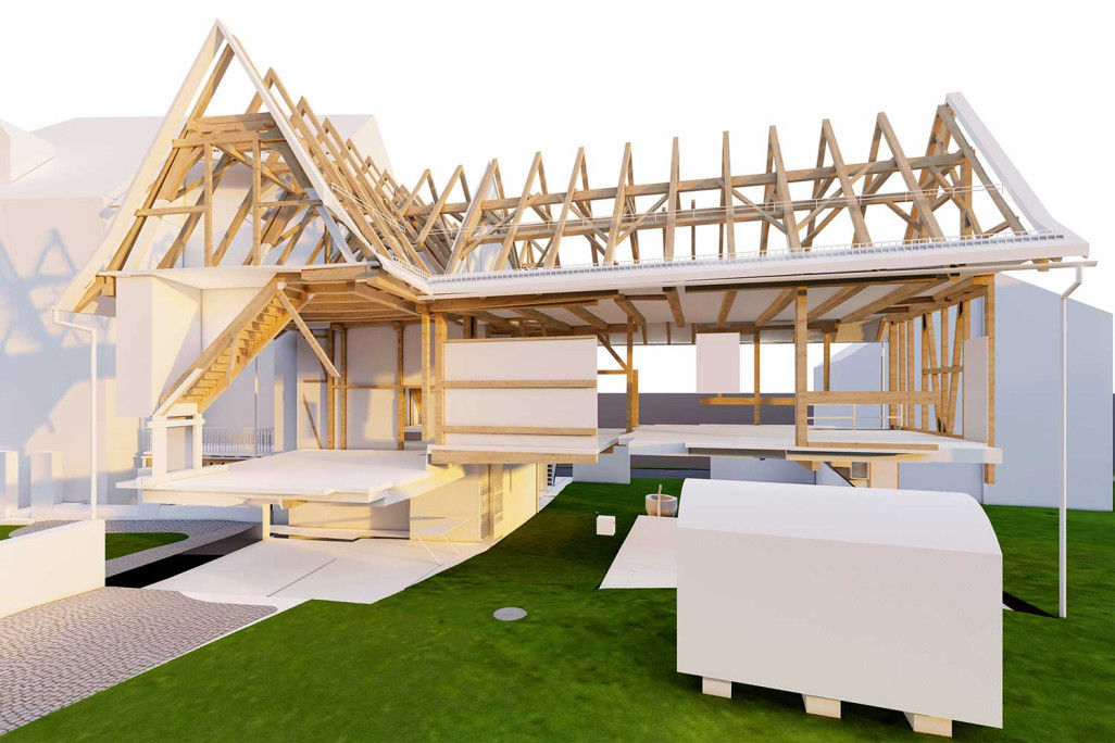 Coire GR, relevé du bâtiment, modèle 3D des poutres/piliers, HMQ AG