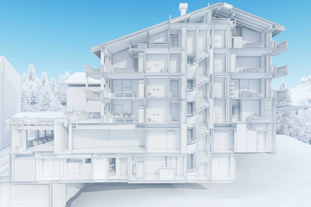 Saas-Fee VS, Hôtel Europa, mesure du bâtiment, coupe, HMQ AG