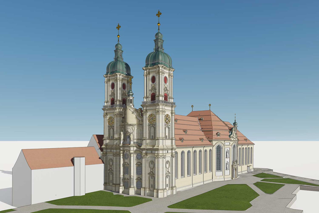 Saint-Gall, cathédrale, quartier de l'abbaye, modèle 3D, HMQ AG