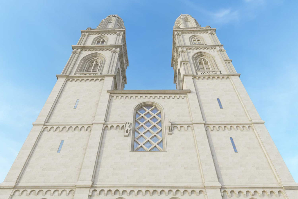 Le Grossmünster à Zurich en vue 3D, HMQ AG