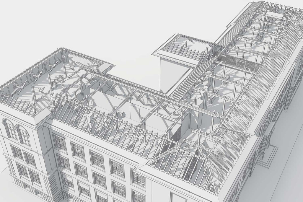Modèle 3D de la toiture de l'école Emmersberg à Schaffhouse, HMQ AG
