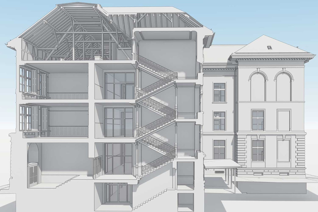 Modèle 3D tel que construit de l'école Emmersberg à Schaffhouse, HMQ AG