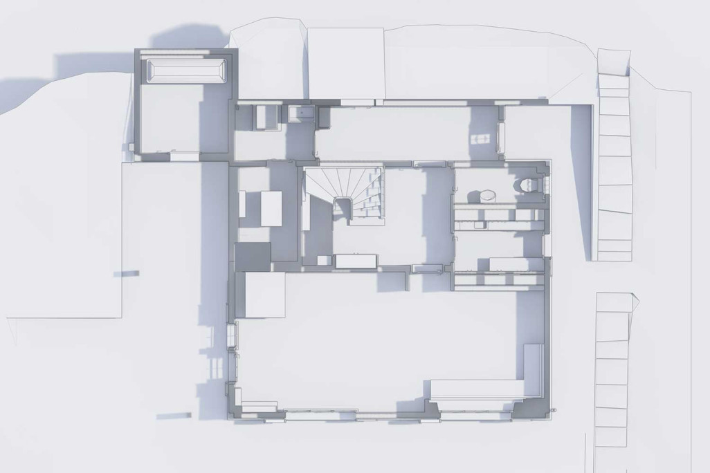 Coupe à travers le modèle 3D d'un chalet à Meiringen, HMQ AG