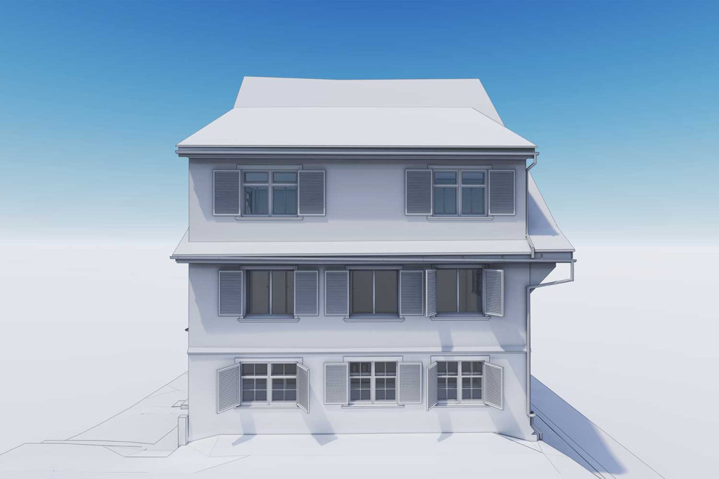 Vue du modèle 3D d'un immeuble collectif à St. Margrethen, HMQ AG