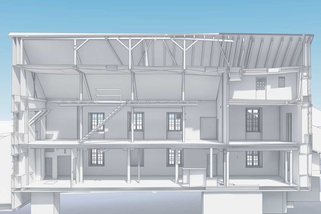 Mesure architecturale et modélisation 3D d'une usine à Fehraltorf, HMQ AG