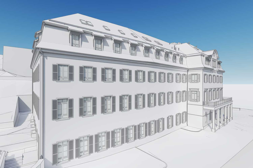 Numérisation laser 3D et modélisation 3D de la clinique de rééducation de Baden, HMQ AG