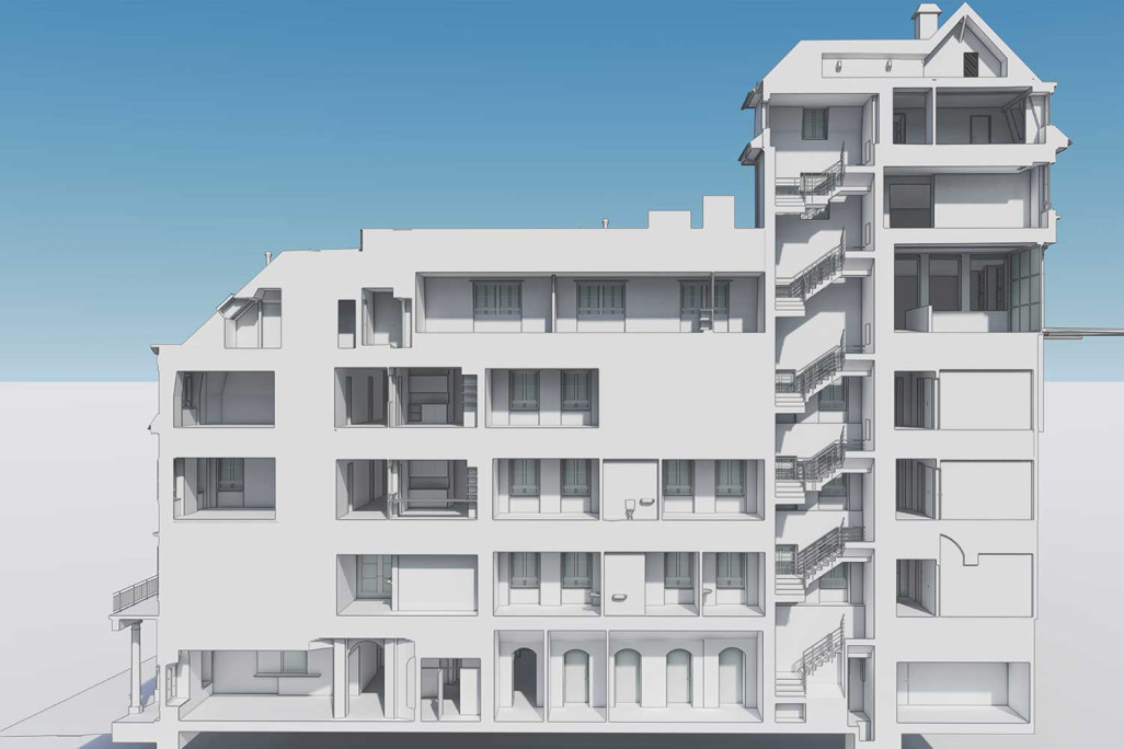 Coupe 3D du modèle 3D de la clinique de rééducation de Baden, HMQ AG