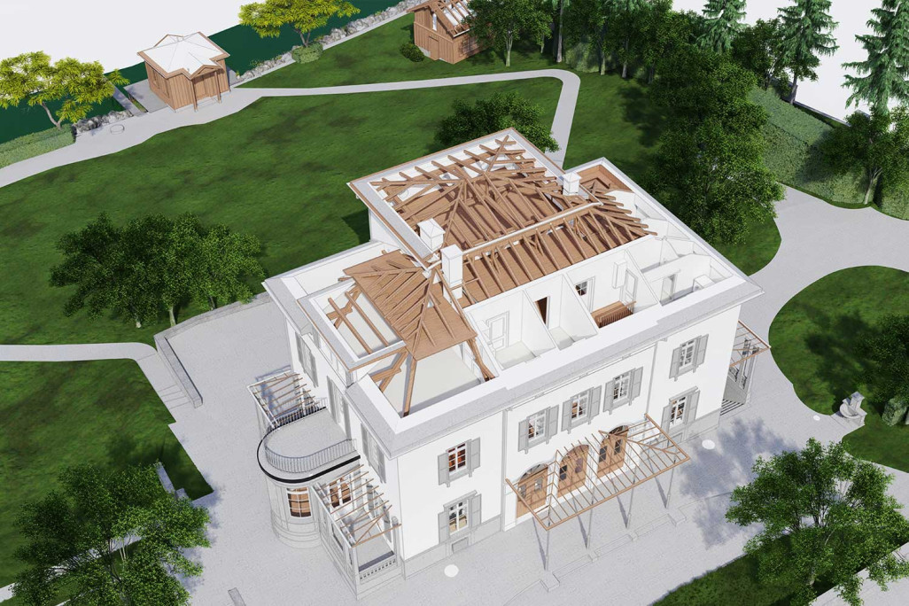 Construction 3D du toit d'une villa au bord du lac à Zoug, HMQ AG