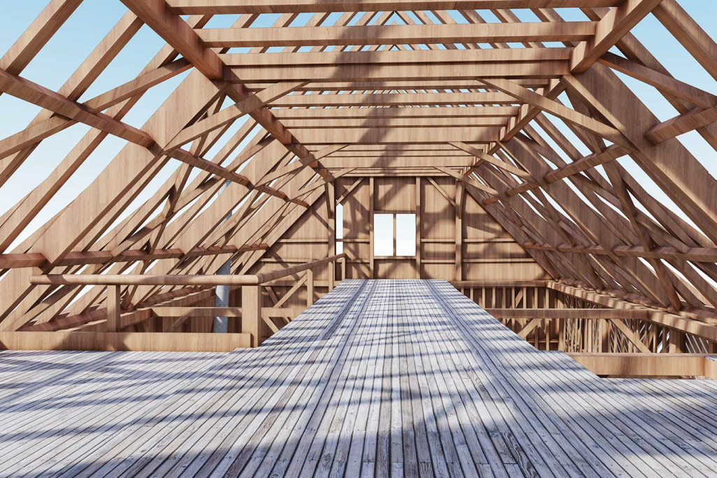 Mesure 3D d'une grange avec une structure de toit complexe à Wädenswil, HMQ AG