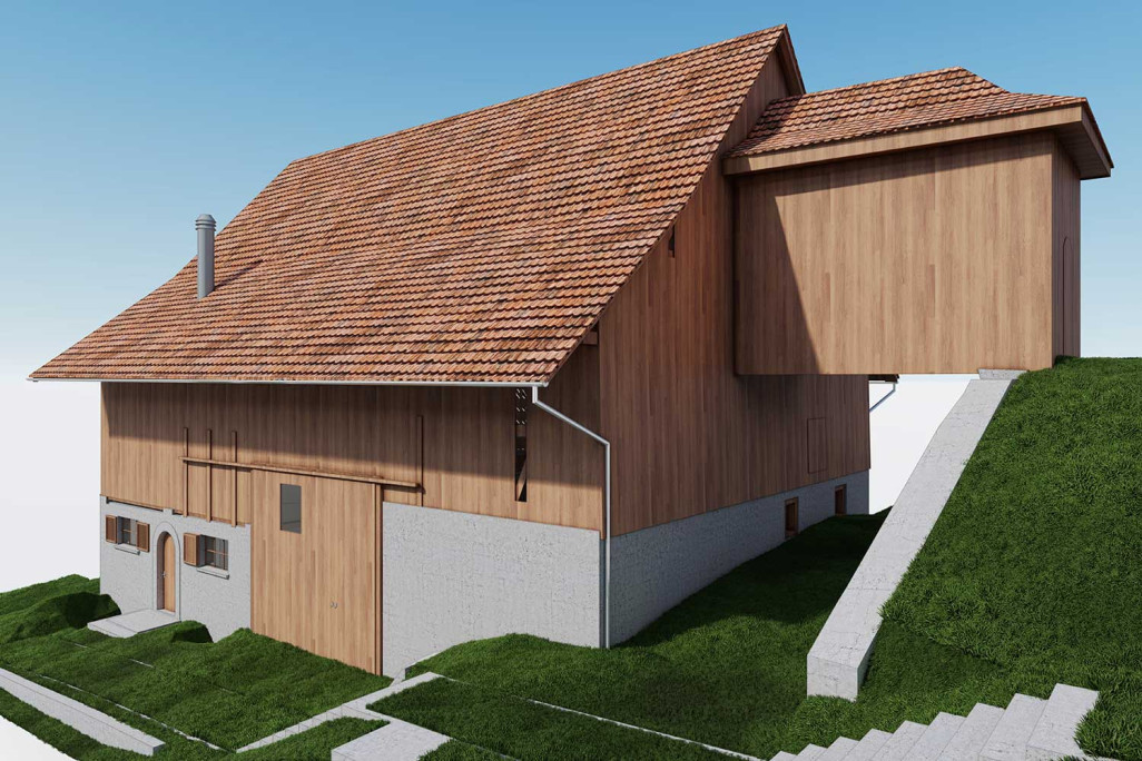 Modèle 3D d'une grange à Wädenswil, HMQ AG