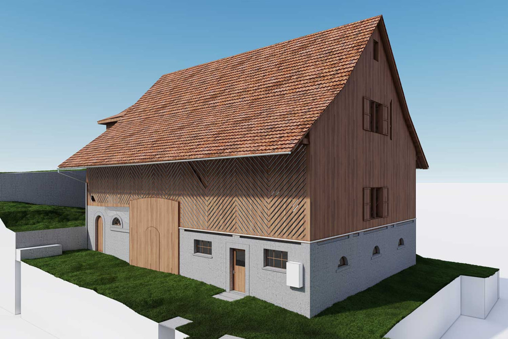 Mesure d'un bâtiment à l'aide d'un scanner laser 3D dans une grange à Wädenswil, HMQ AG