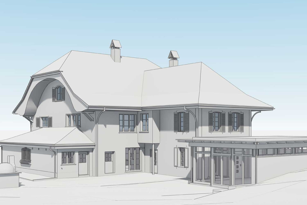 Numérisation laser 3D et modélisation 3D du presbytère de Meyriez, HMQ AG