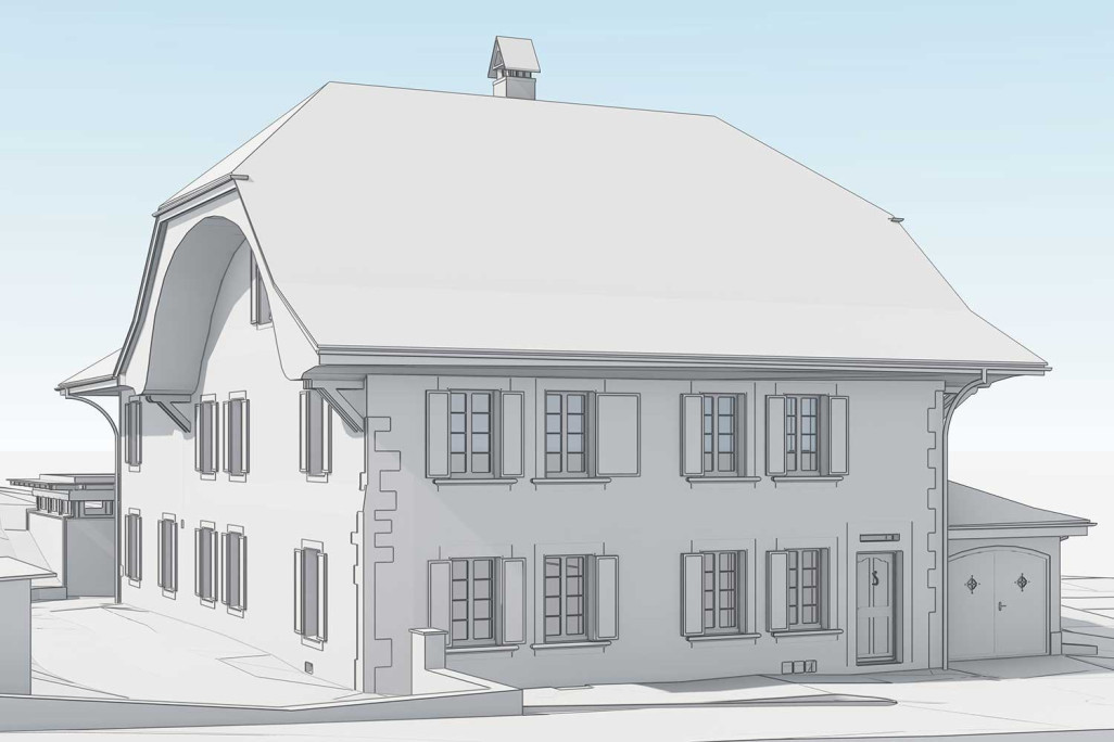 Mesurage du bâtiment du presbytère à Meyriez dans le canton de Fribourg, HMQ AG