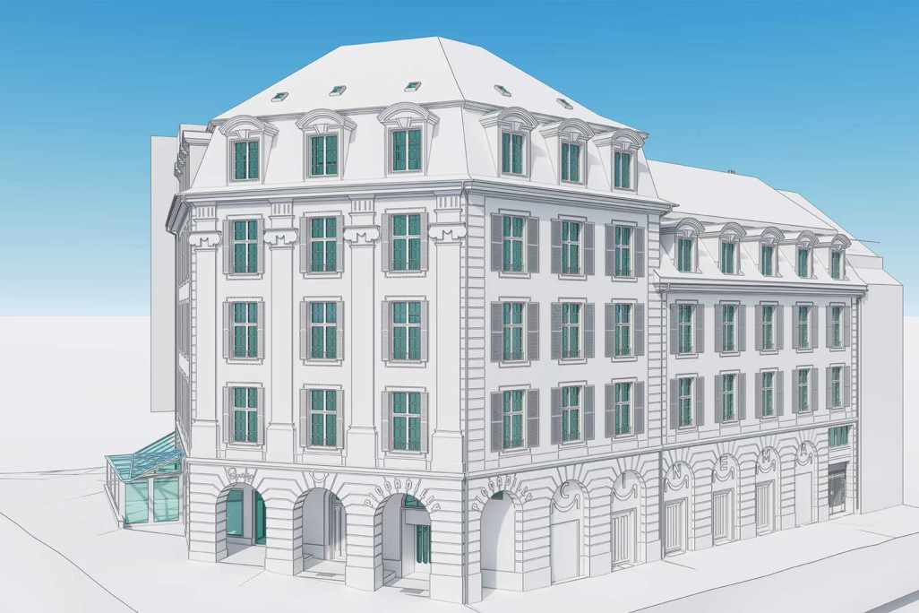 Modélisation 3D avec ArchiCAD d'un immeuble résidentiel et commercial à Zurich, HMQ AG