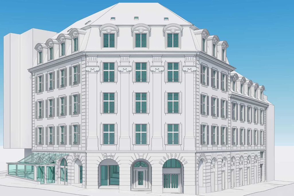 Jumeau numérique en 3D d'un immeuble résidentiel et commercial à Zurich, HMQ AG