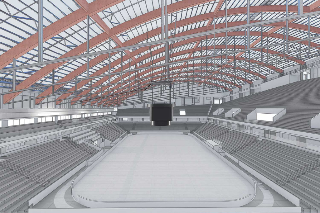 Berne BE, PostFinance Arena, maquette 3D de la patinoire, HMQ AG