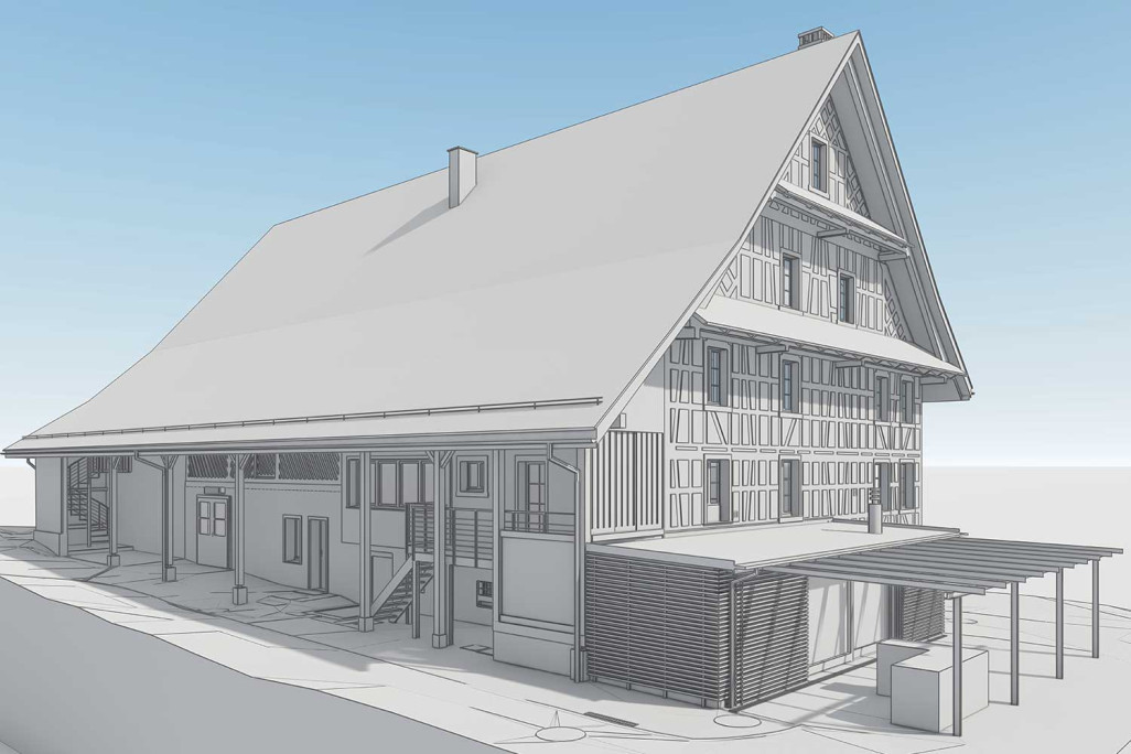 Modélisation 3D d'une ferme avec grange à Kappel am Albis, HMQ AG