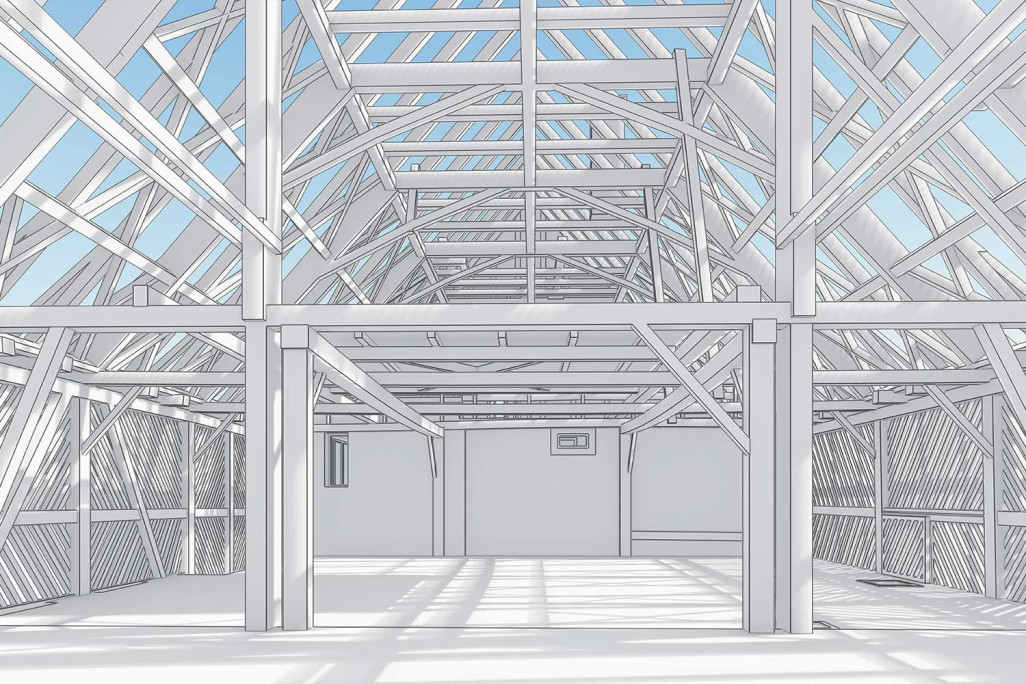 Construction du toit en 3D d'une ferme avec grange à Kappel am Albis, HMQ AG
