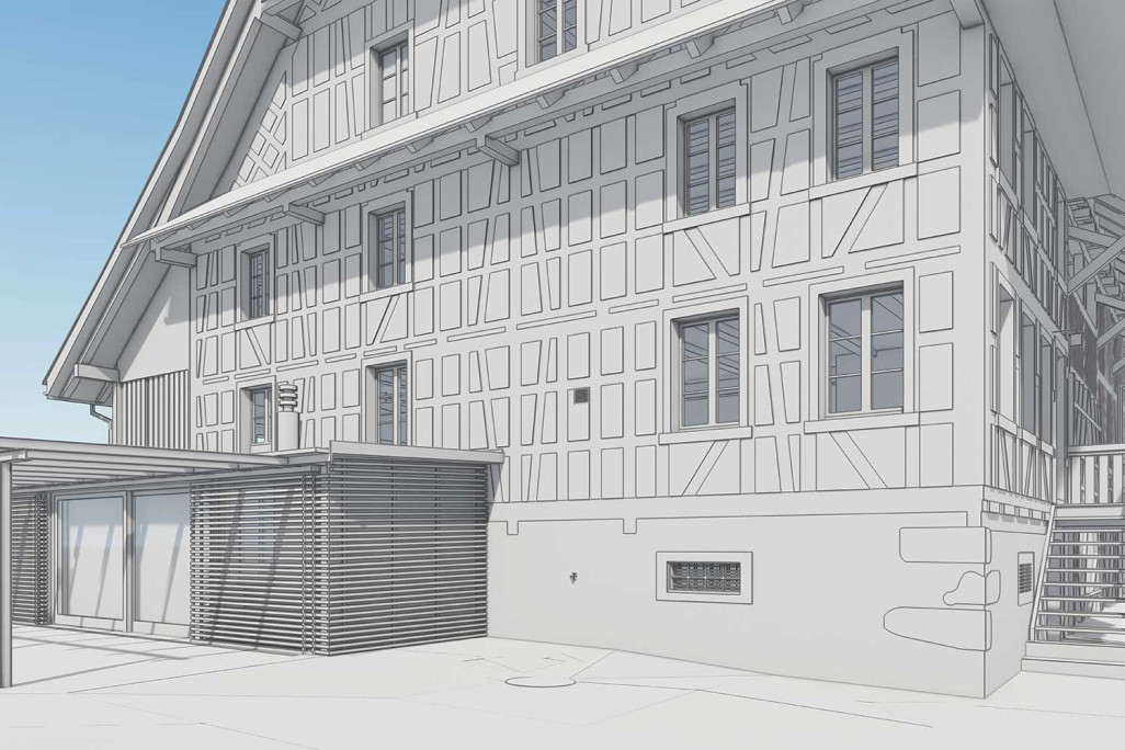 Modèle BIM 3D d'une ferme avec grange à Kappel am Albis, HMQ AG