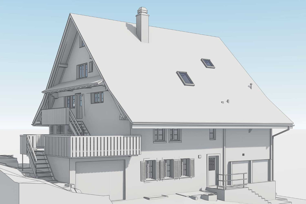 Mesure du bâtiment et modélisation 3D d'une ferme à Walchwil, HMQ AG