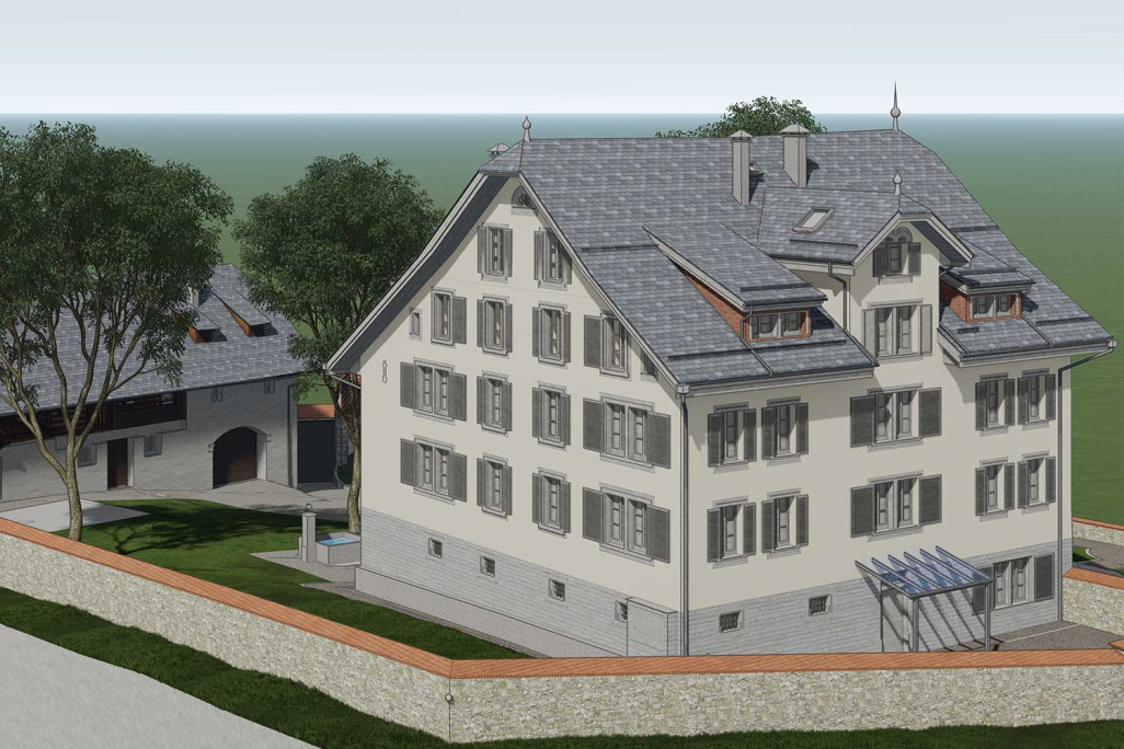 Modèle 3D d'un manoir situé à Mittlerer Feldi, à Schwyz, HMQ AG