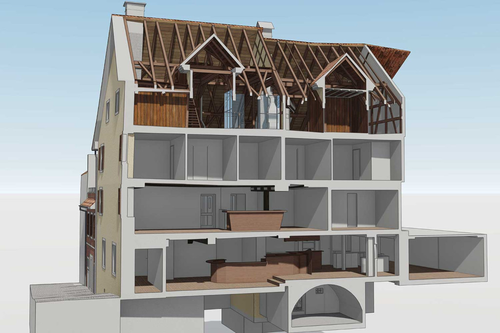 Coupe 3D de l'auberge Löwen à Sursee, HMQ AG