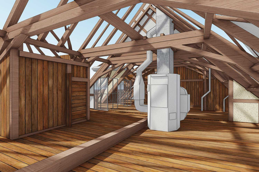 Modèle 3D de la charpente de l'auberge Löwen à Sursee, HMQ AG