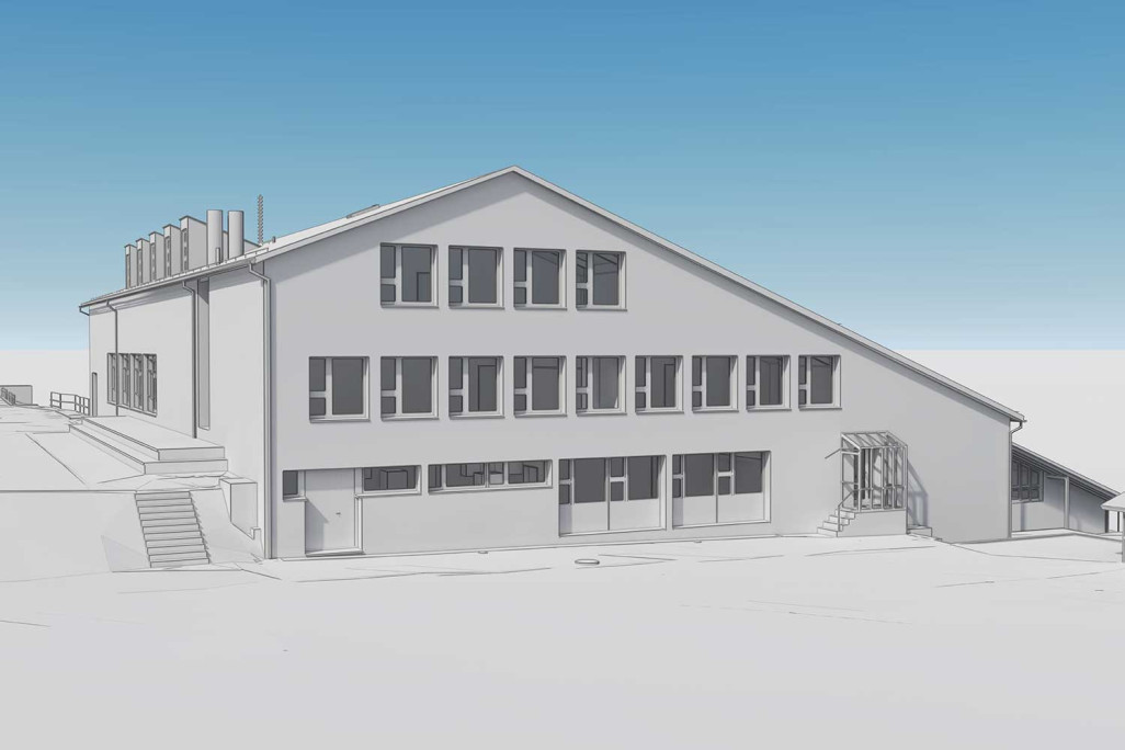 Relevé du bâtiment et modélisation 3D du complexe scolaire Rietli à Schöfflisdorf, HMQ AG