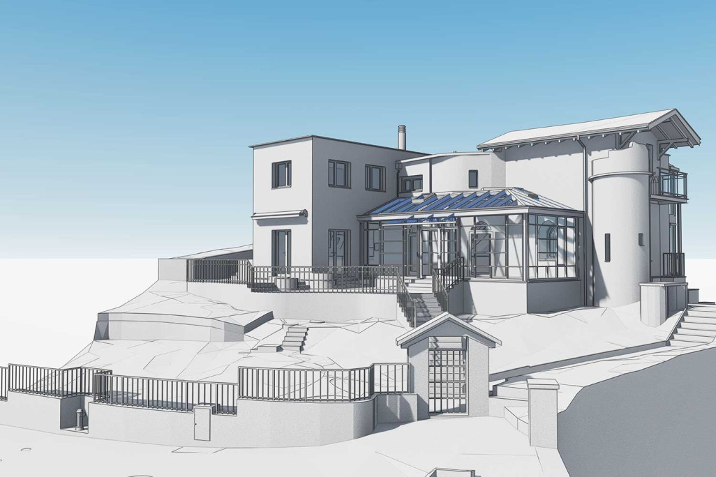 Modèle 3D d'une villa au bord du lac Majeur à Ascona, HMQ AG