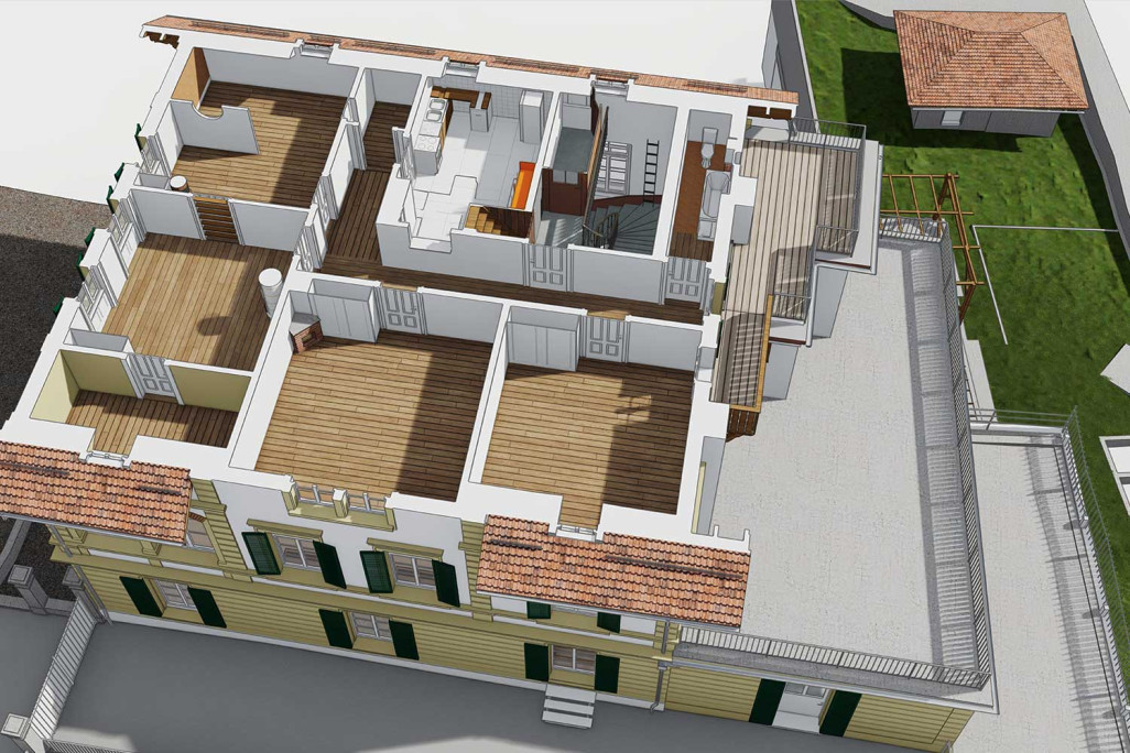 Plan 3D d'un immeuble résidentiel et commercial à Berne, HMQ AG