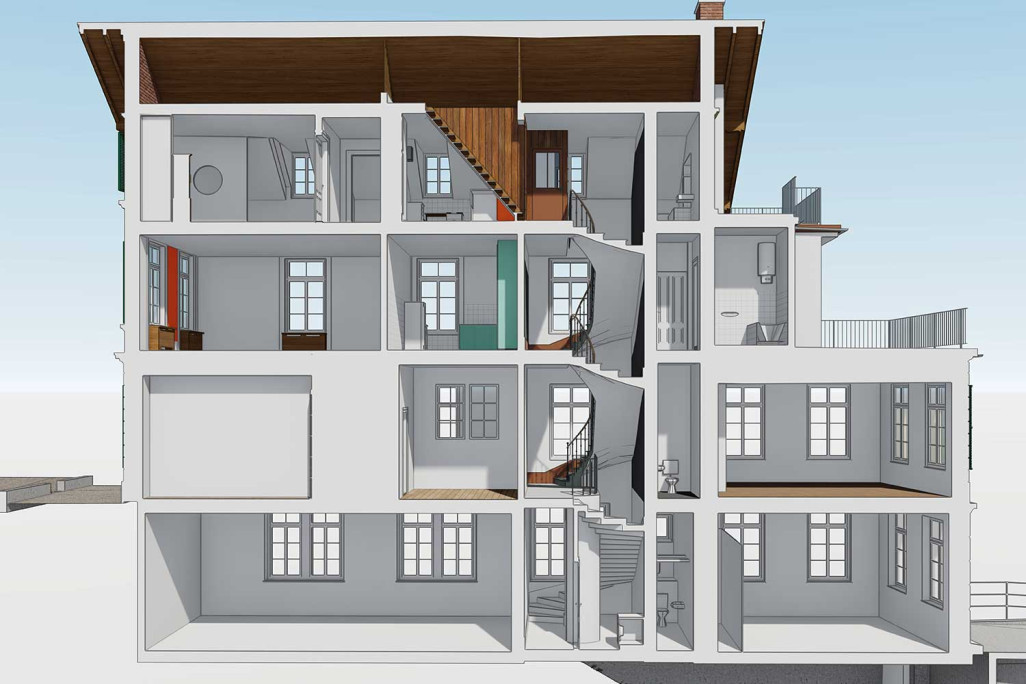 Modèle BIM 3D dans ArchiCAD d'un immeuble résidentiel et commercial à Berne, HMQ AG