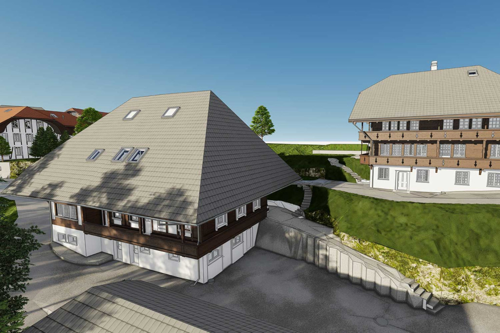 Mesure du bâtiment à l'aide d'un scanner laser 3D de l'hôtel Appenberg à Zäziwil, HMQ AG