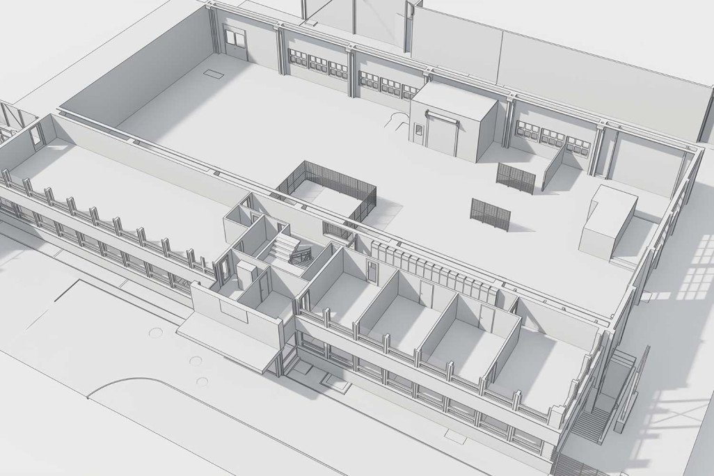 Plan 3D d'un bâtiment industriel à Saint-Gall, HMQ AG
