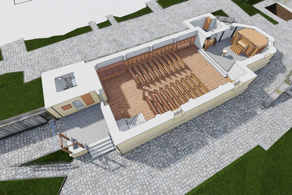 Plan en 3D de l'église Saint-Martin à Flims, HMQ AG