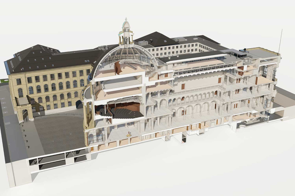 Bâtiment principal de l'ETH Zurich, relevé du bâtiment, modèle BIM, coupe 3D, HMQ AG