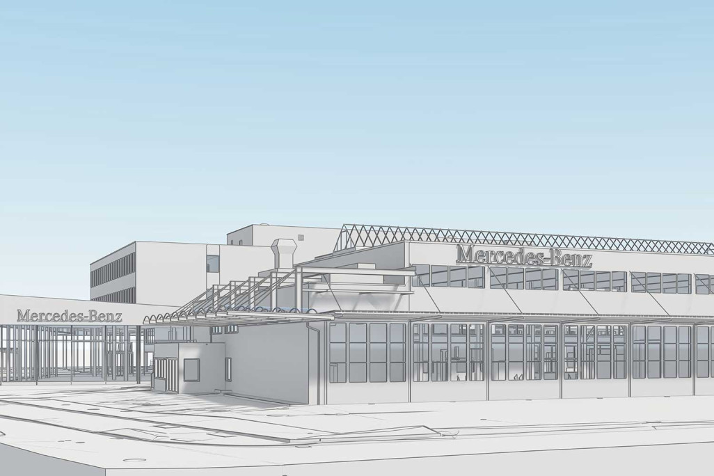 Zurich ZH, modélisation 3D du site Mercedes-Benz Automobil AG, HMQ AG