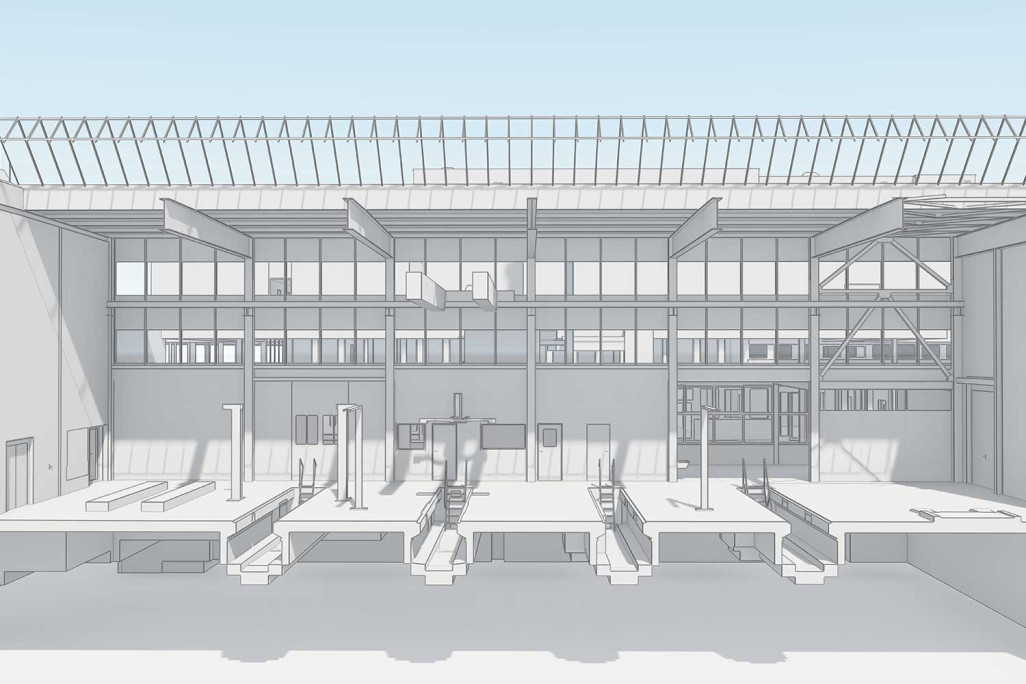 Zurich ZH, coupe 3D à travers le bâtiment de Mercedes-Benz Automobil AG, HMQ AG
