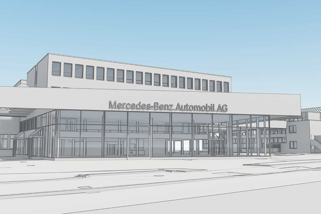 Zurich ZH, mesure du bâtiment depuis le site de Mercedes-Benz Automobil AG, HMQ AG