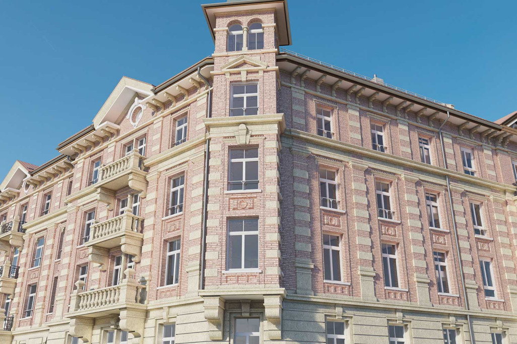 Saint-Gall, immeuble résidentiel et commercial, relevé du bâtiment, modèle 3D, vues, HMQ AG