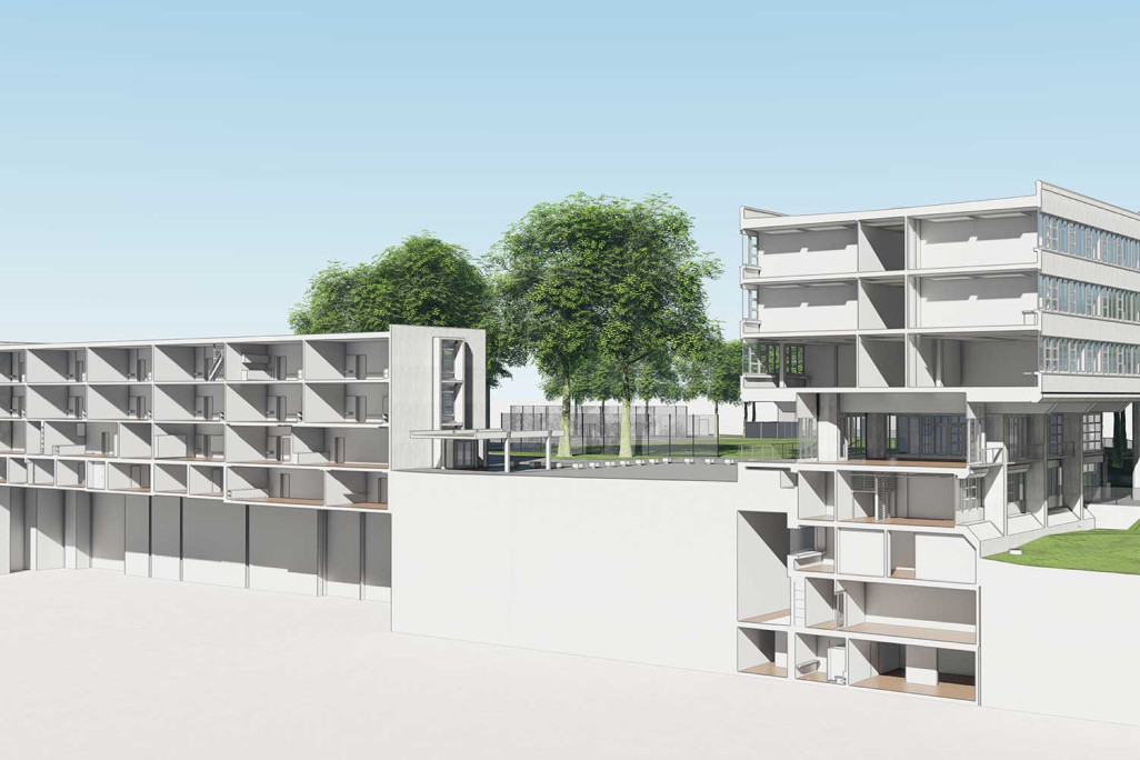 Bases 3D du complexe scolaire Tscharnergut à Berne, HMQ AG