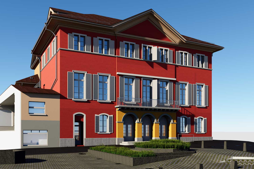 Mesure de bâtiments à l'aide d'un scanner laser 3D, Tellspielhaus à Altdorf dans le canton d'Uri, HMQ AG