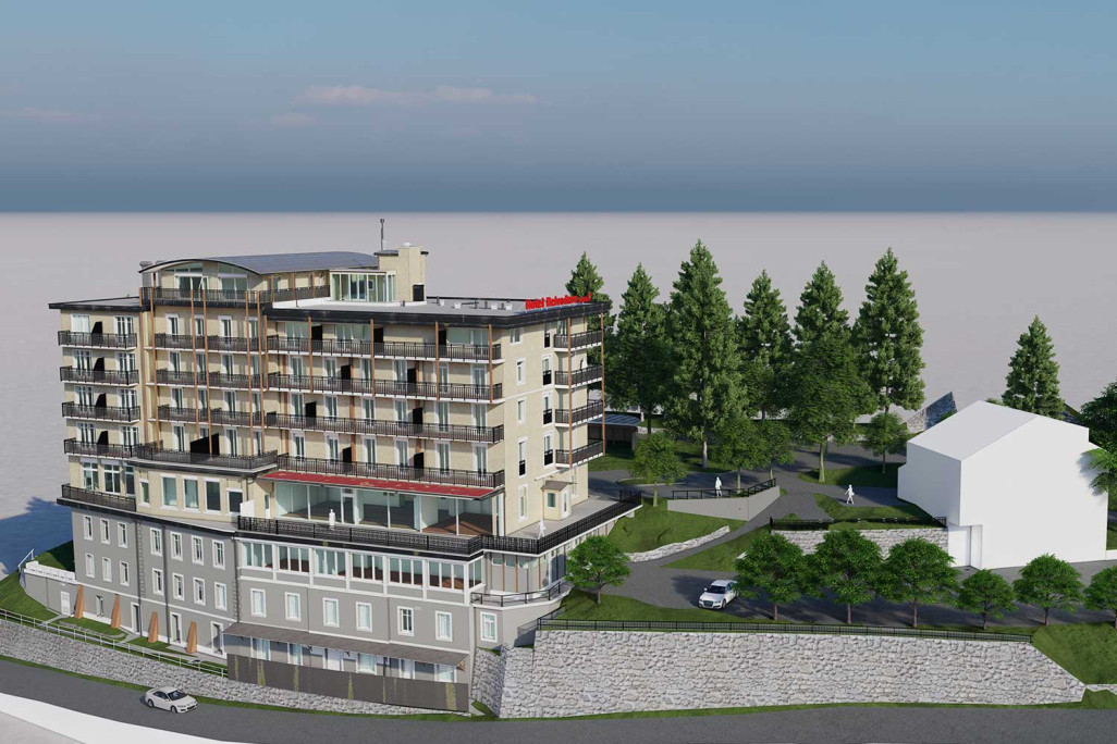 Modèle BIM 3D réalisé avec ArchiCAD de l'hôtel Belvedere à Grindelwald, HMQ AG