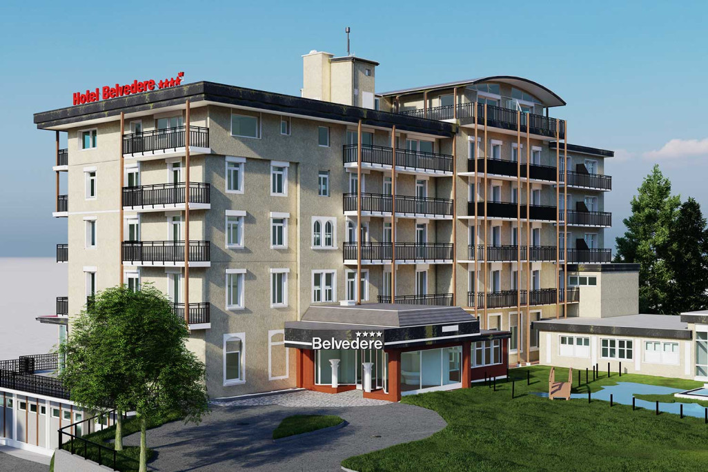 Mesure du bâtiment et modélisation 3D de l'hôtel Belvedere à Grindelwald, HMQ AG
