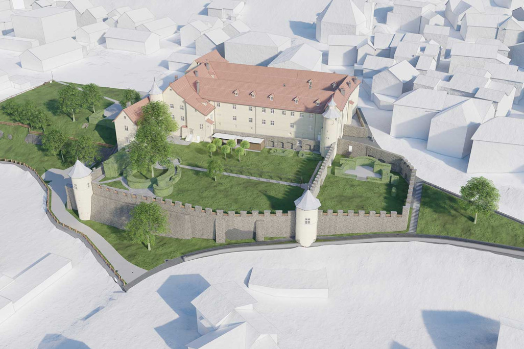 Château d'Haldenstein dans les Grisons, modèle 3D du complexe du château, HMQ AG
