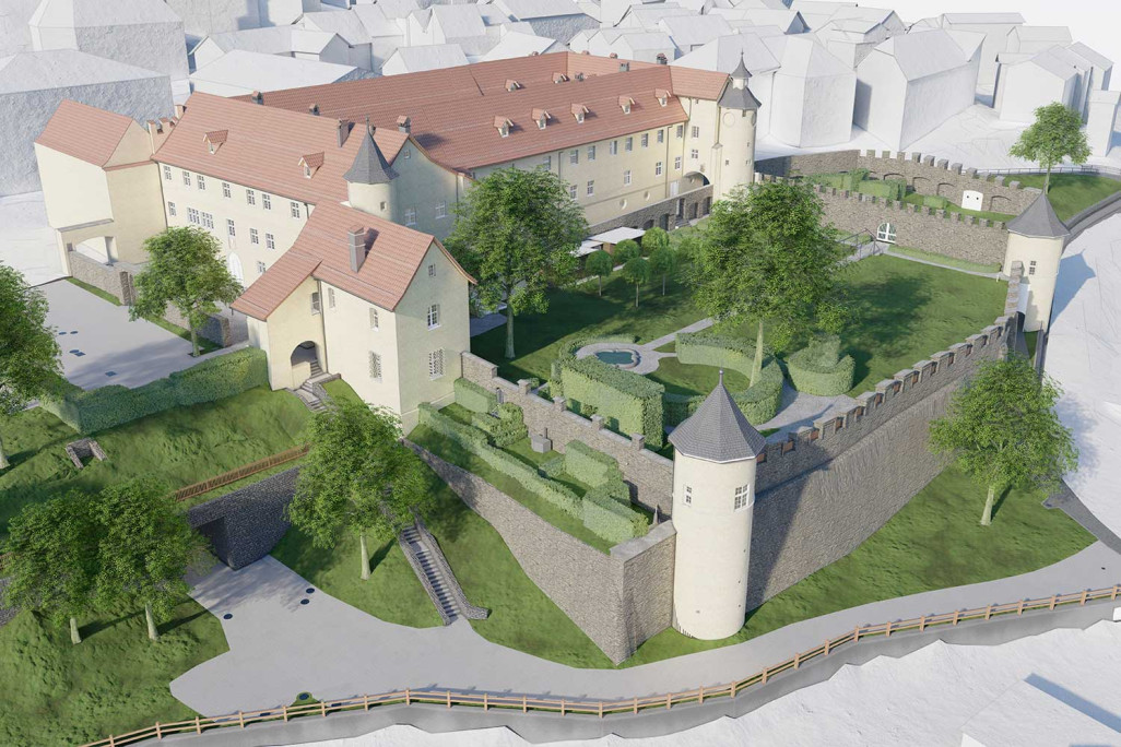 Château d'Haldenstein dans les Grisons, modélisation 3D du complexe du château, HMQ AG