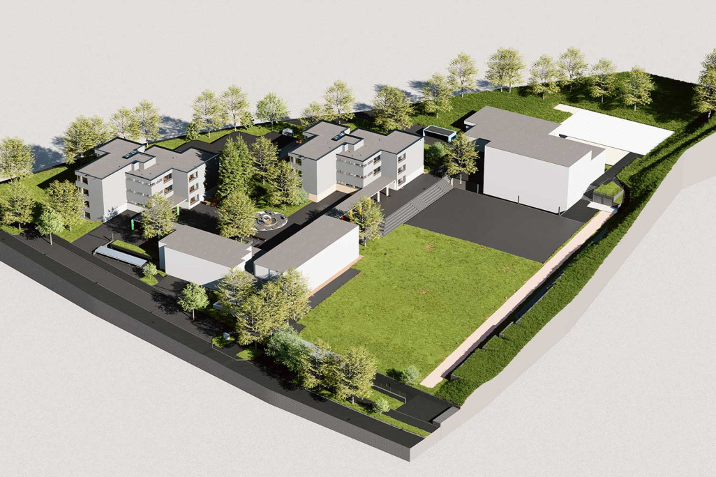 Dietikon (ZH), complexe scolaire de Luberzen, modèle 3D issu d'un relevé du bâtiment, HMQ AG