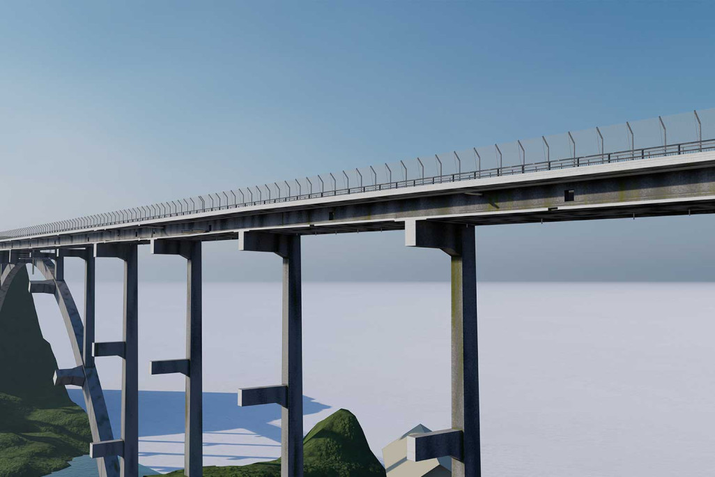 Saint-Gall, pont Fürstenland : coupe longitudinale en 3D à partir d'un modèle 3D, HMQ AG
