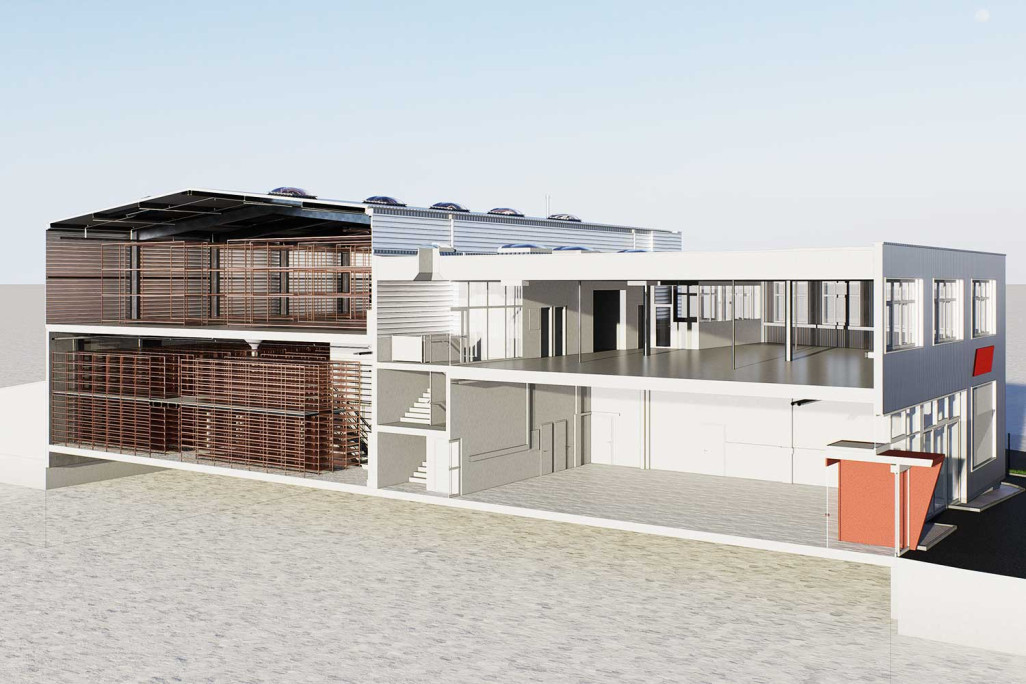 Bussigny (VD), entrepôt – Levé du bâtiment, coupe 3D ArchiCAD, HMQ AG