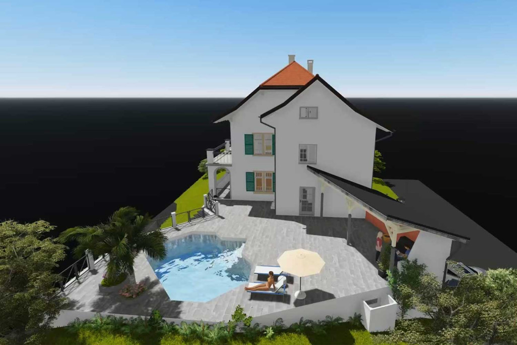 Modèle 3D de bâtiments avec terrain à partir de données 2D, HMQ AG