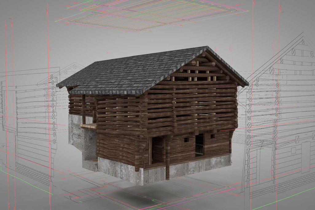 Modèle de bâtiment 3D d'une grange à foin, HMQ AG